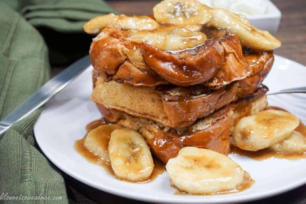 Crown Royal Vanilla Bananas Foster French Toast -- Extremely indulgent French toast like you've never seen before! Bananas Foster and French toast were meant to be. -- lilsweetspiceadvice.com