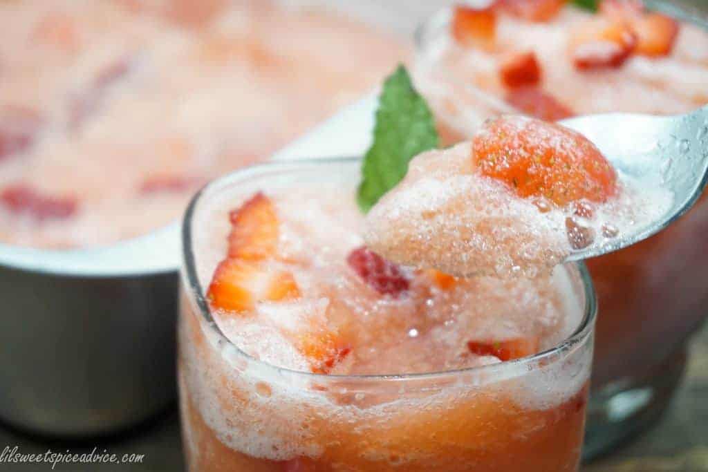 Strawberry Beer Granita -- This Strawberry Beer Granita is so simple to put together and any flavor light beer or fruit can be used in this granita recipe.-- lilsweetspiceadvice.com