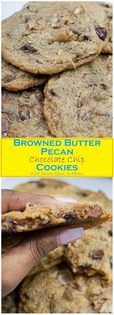 Browned Butter Pecan Chocolate Chip Cookies -- These Browned Butter Pecan Chocolate Chip Cookies are going to be the only chocolate chip cookie recipe you'll need this fall! Perfectly chewy and nutty from the browned butter and the butter pecans make these chocolate chip cookies that much more special. -- lilsweetspiceadvice.com