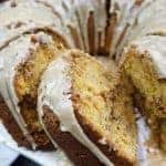 Sweet Potato Cinnamon Streusel Bundt Cake with Brown Sugar Bourbon Glaze-- This cake is sure to please your Thanksgiving and holiday guests with the flavors of fall and super moistness thanks to the mashed sweet potatoes. -- lilsweetspiceadvice.com #sweetpotatocake #bundtcake #holidaybundtcake