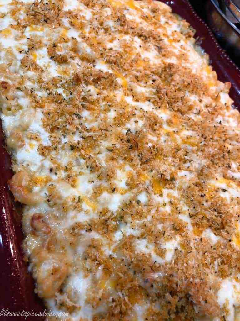 Baked Chicken Sausage Mac & Cheese -- This is really the creamiest baked macaroni and cheese recipe you'll find and I give all of the tips on how to create this pasta perfection. -- lilsweetspiceadvice.com #bakedmacaroniandcheese #macandcheese #chickenmacandcheese 