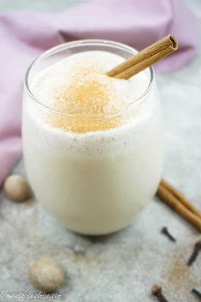 Quick Blender Eggnog and 2 Eggnog Cocktail Recipes-- This is the quickest homemade blender eggnog recipe that you will ever use. Plus 2 eggnog cocktail recipes to serve to your guests at the holiday party. -- lilsweetspiceadvice.com #blendereggnog #homemadeeggnog #eggnogcocktails