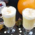 Pumpkin White Hot Chocolate with Crown Royal Salted Caramel Whisky-- Looking for a white hot chocolate to warm you up this winter? You can use pumpkin or butternut squash to make this decadent white hot chocolate then top it off with Crown Royal's new Salted Caramel Whisky--lilsweetspiceadvice.com #pumpkinwhitehotchocolate #whitehotchocolate #crownroyalcocktails #hotcocktails